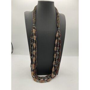 Vintage Boho Multi Strand Statement Necklace Earthy Wood Tone Beaded